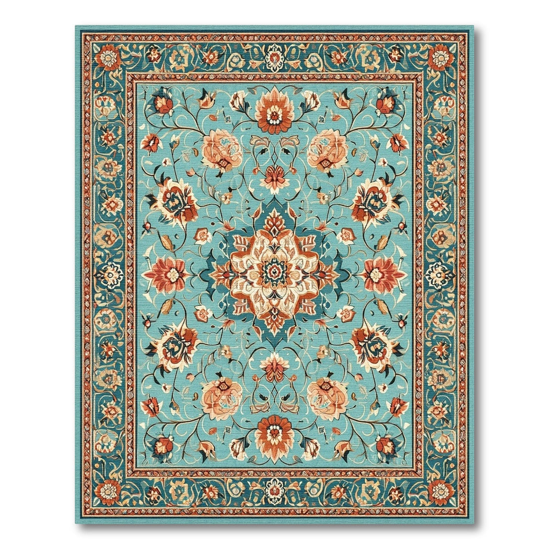 Teal Persian Floral Medallion No. 3 Area Rug