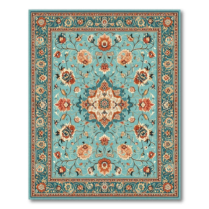 Teal Persian Floral Medallion No. 3 Area Rug