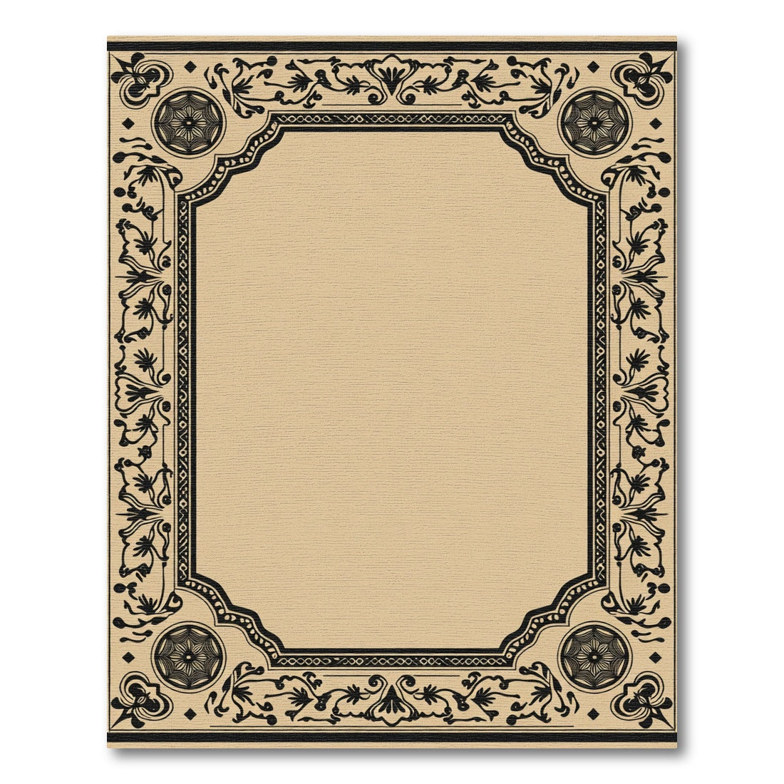 Black Floral Scroll Medallion Frame Rug