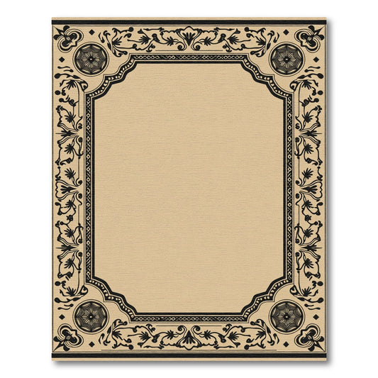 Black Floral Scroll Medallion Frame Rug