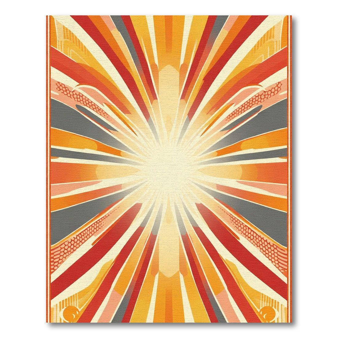 Retro Sunburst Red Orange Rays Rug