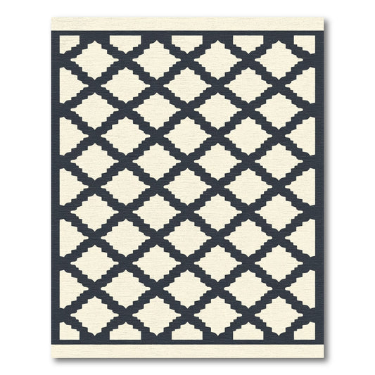 Lattice Geometric Cream Navy Rug