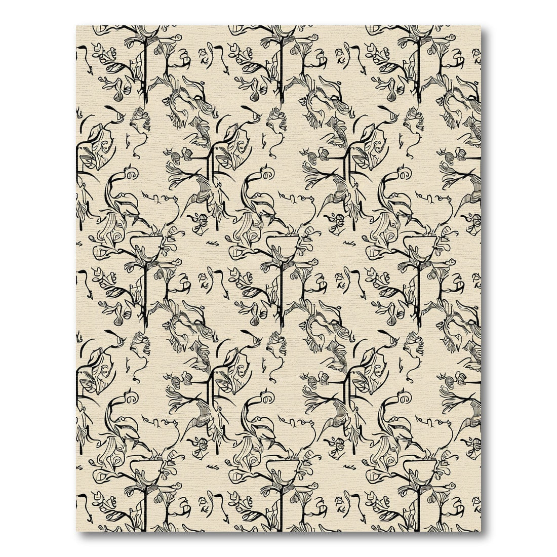 Sketchy Black Botanical Cream Rug