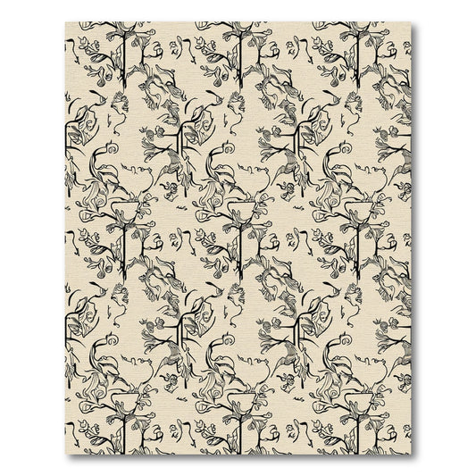 Sketchy Black Botanical Cream Rug
