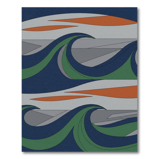 Abstract Wave Area Rug in Navy and Green
