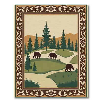 Woodland Bears Forest Scenic Border Rug