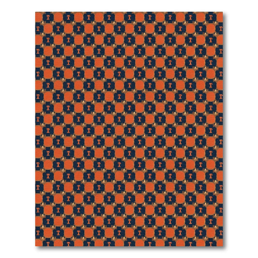 Orange Navy Abstract T Grid Rug