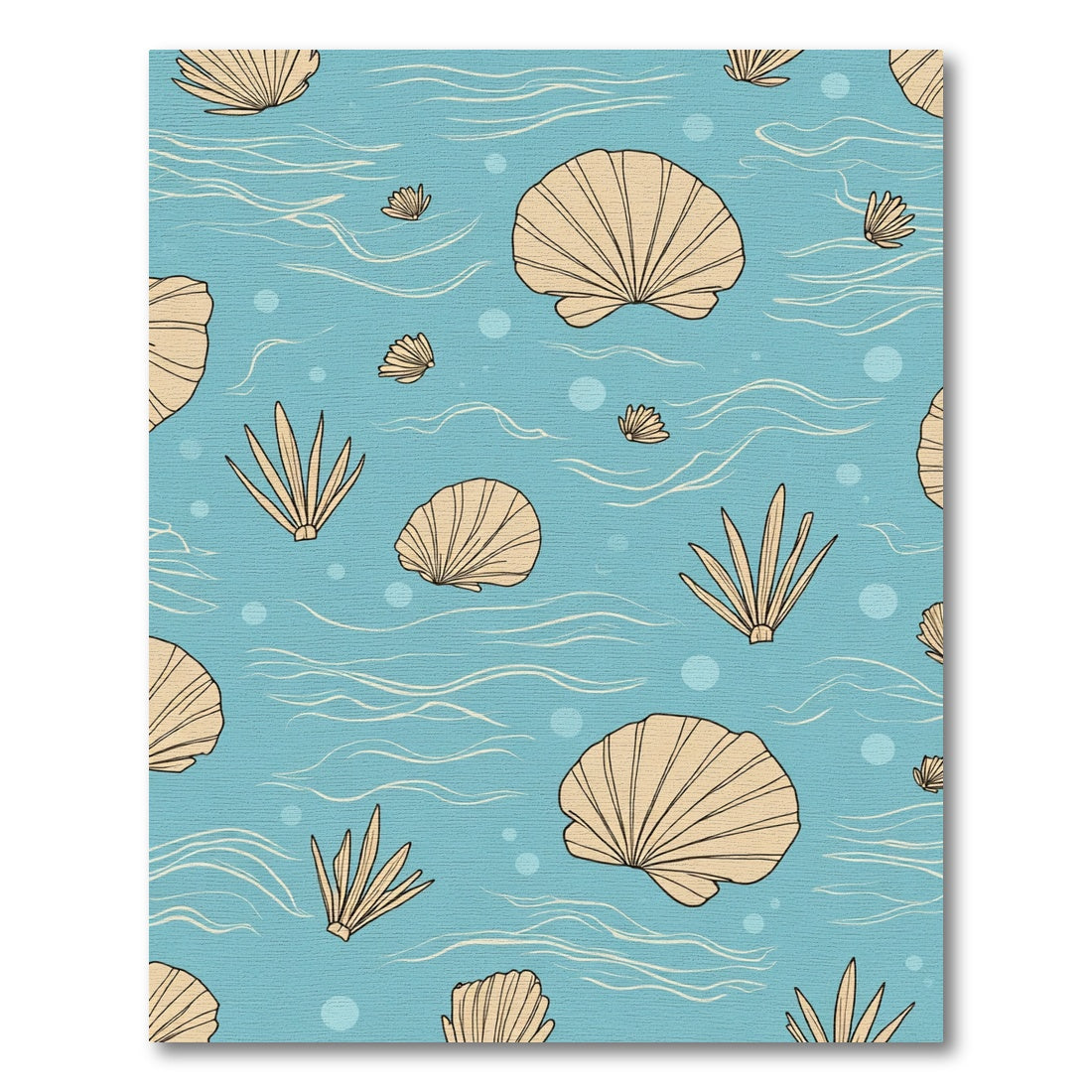 Nautical Shell Seaweed Waves Rug