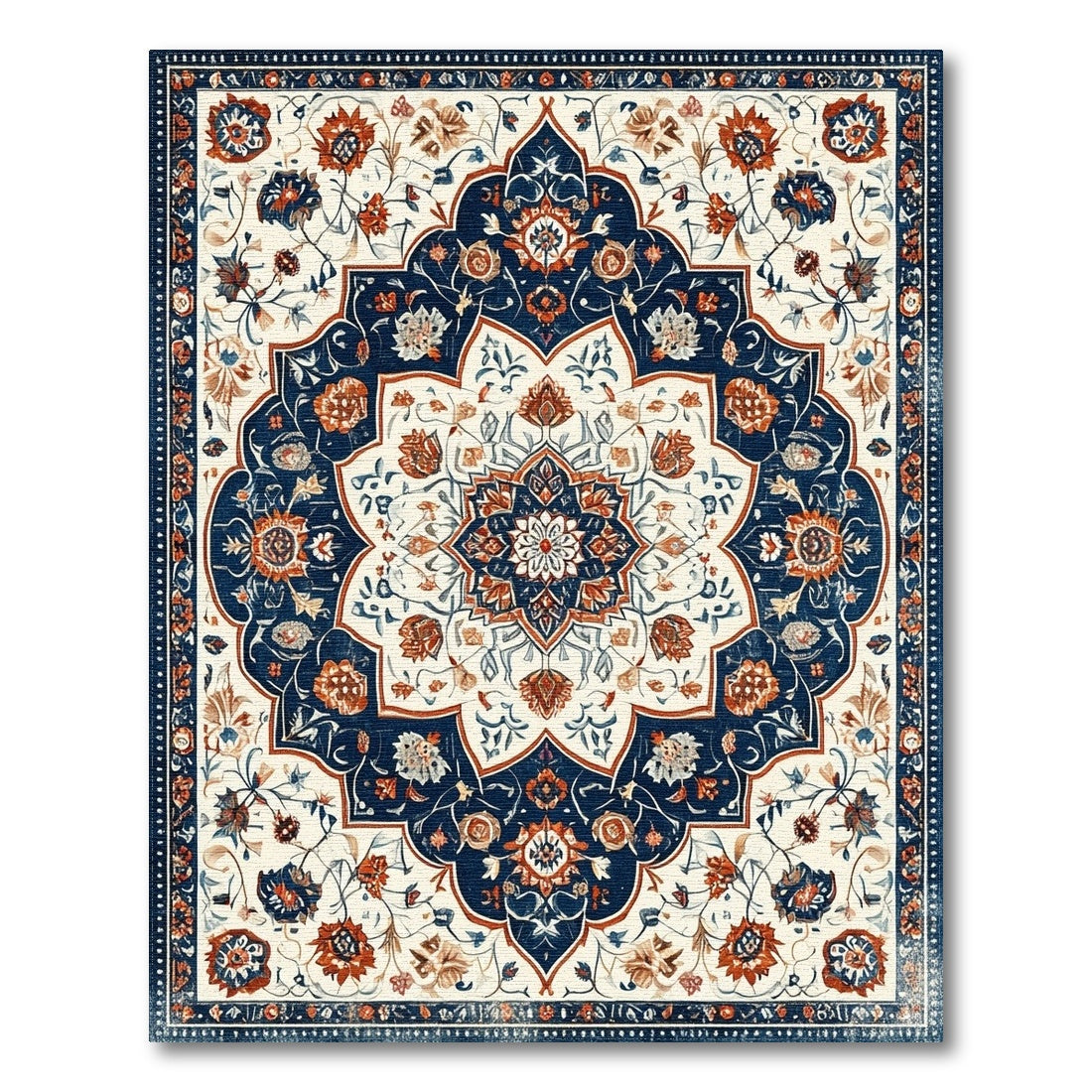 Blue and Teal Blue Floral Persian Medallion Area Rug