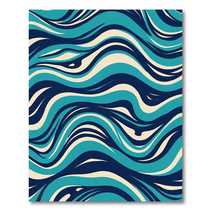 Deep Blue Cream Swirling Waves Rug