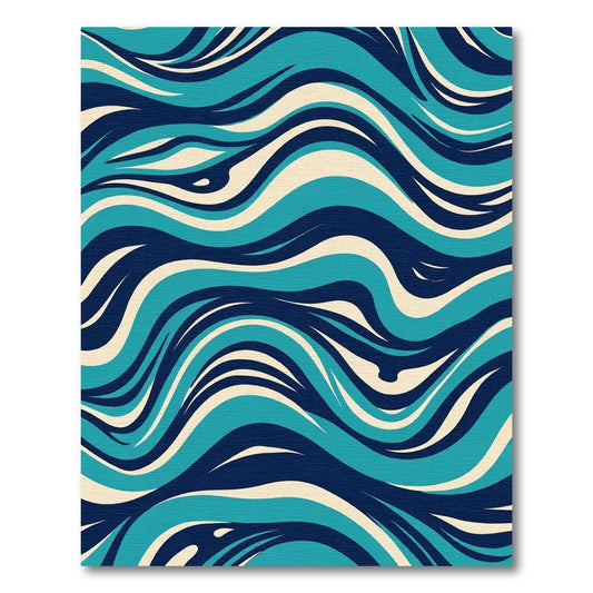 Deep Blue Cream Swirling Waves Rug