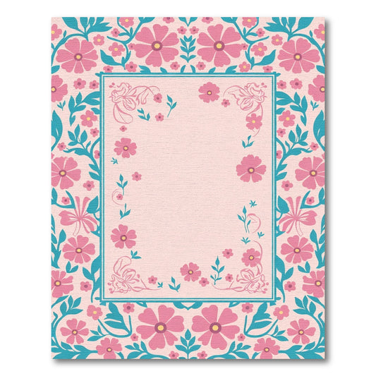 Pink Teal Blossom Border Rug