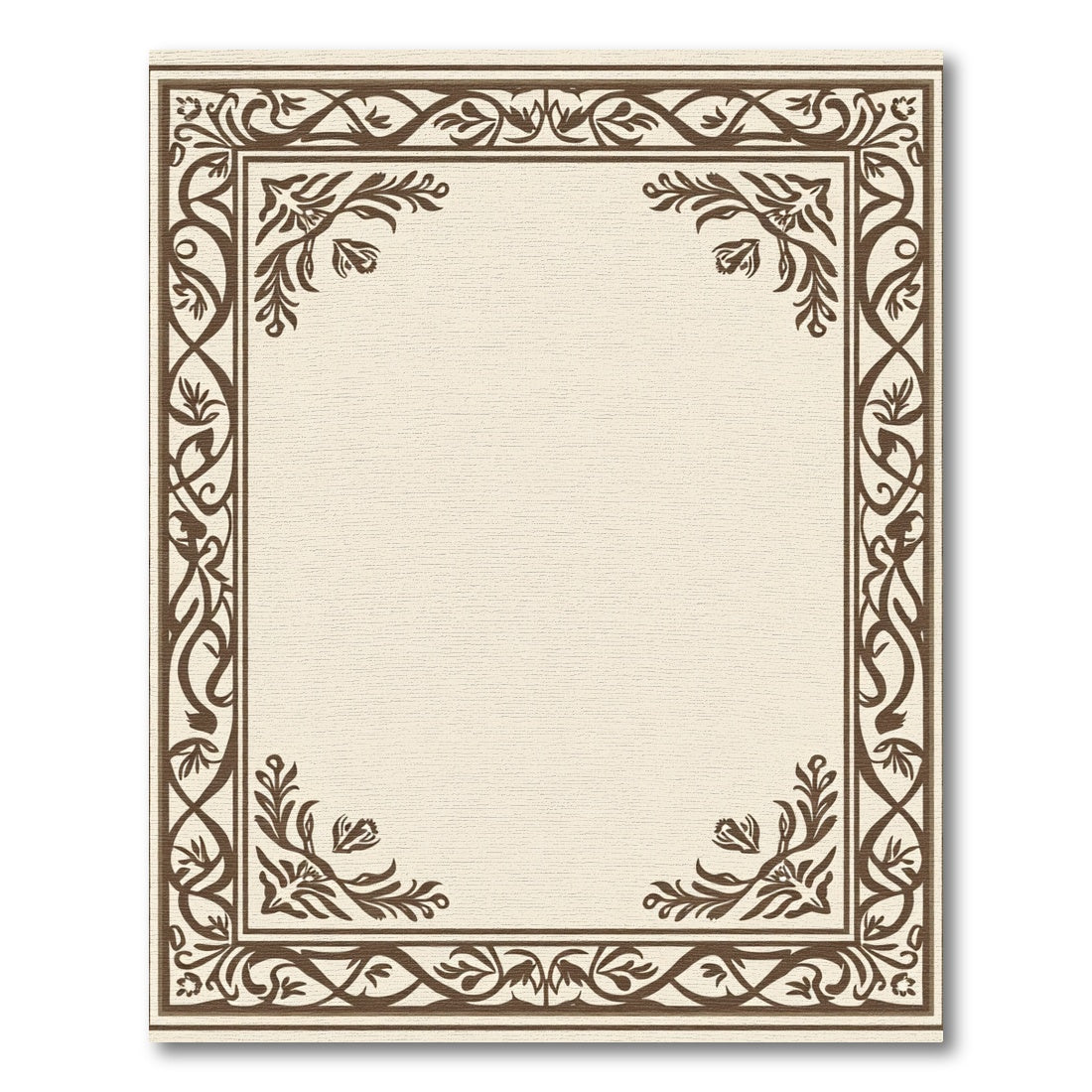 Brown Floral Scroll Border Rug