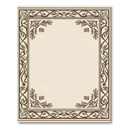 Brown Floral Scroll Border Rug