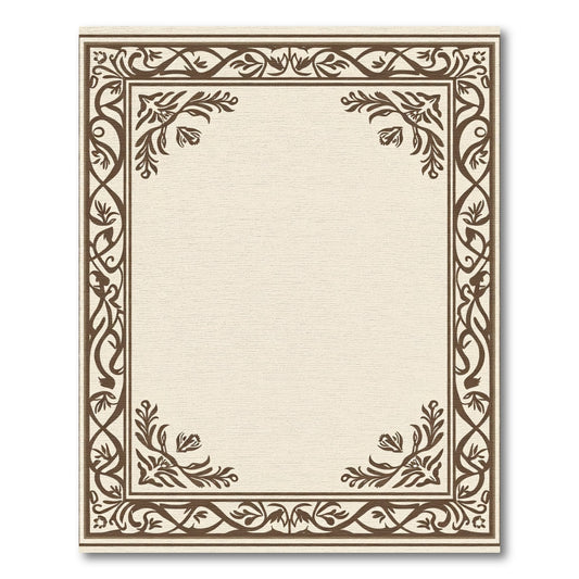 Brown Floral Scroll Border Rug