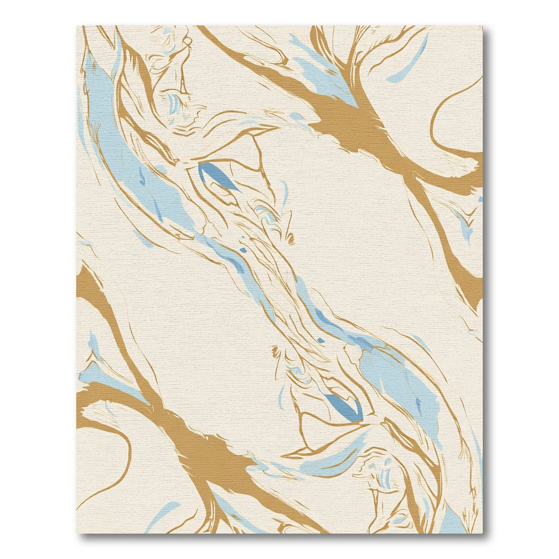 Abstract Gold Blue Flowing Waves Rug