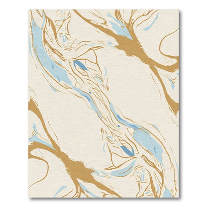 Abstract Gold Blue Flowing Waves Rug