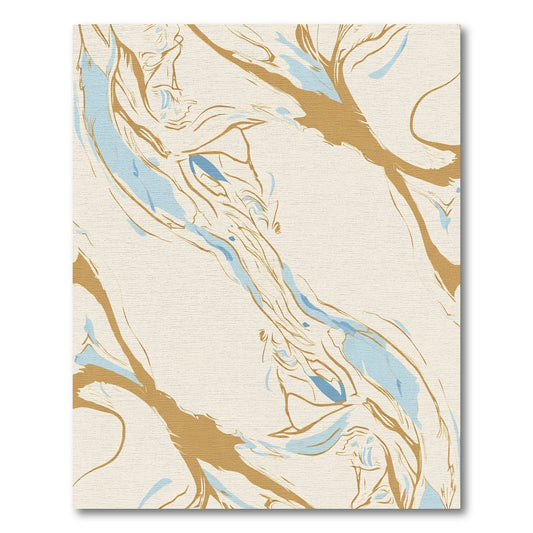 Abstract Gold Blue Flowing Waves Rug