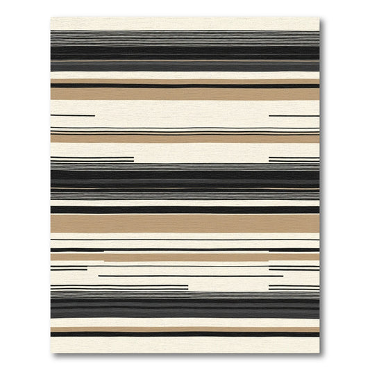 Contemporary Cream Black Tan Stripe Rug