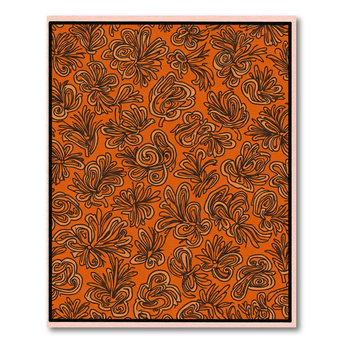 Orange Swirling Botanical Leaf Collage Rug