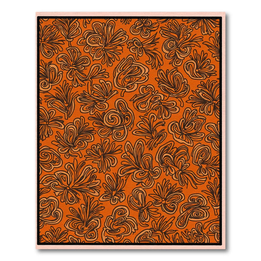Orange Swirling Botanical Leaf Collage Rug