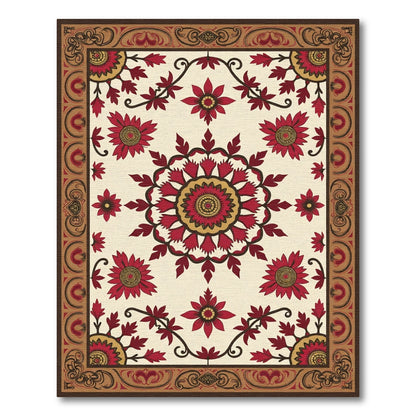 Rich Red And Gold Floral Field Rug