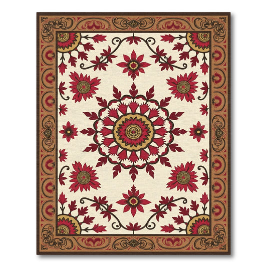 Rich Red And Gold Floral Field Rug