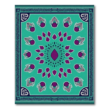 Teal Plum Feather Mandala Rug