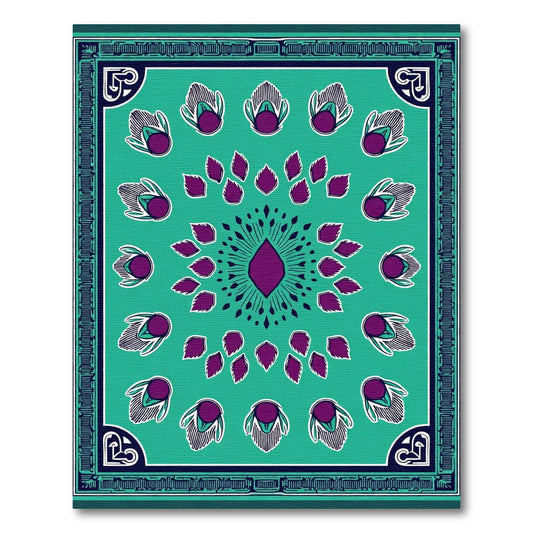 Teal Plum Feather Mandala Rug