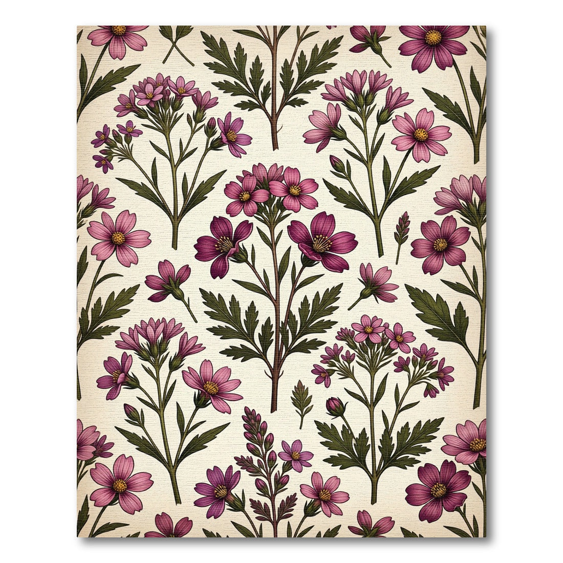 Vibrant Fuchsia Floral Botanical Composition Rug