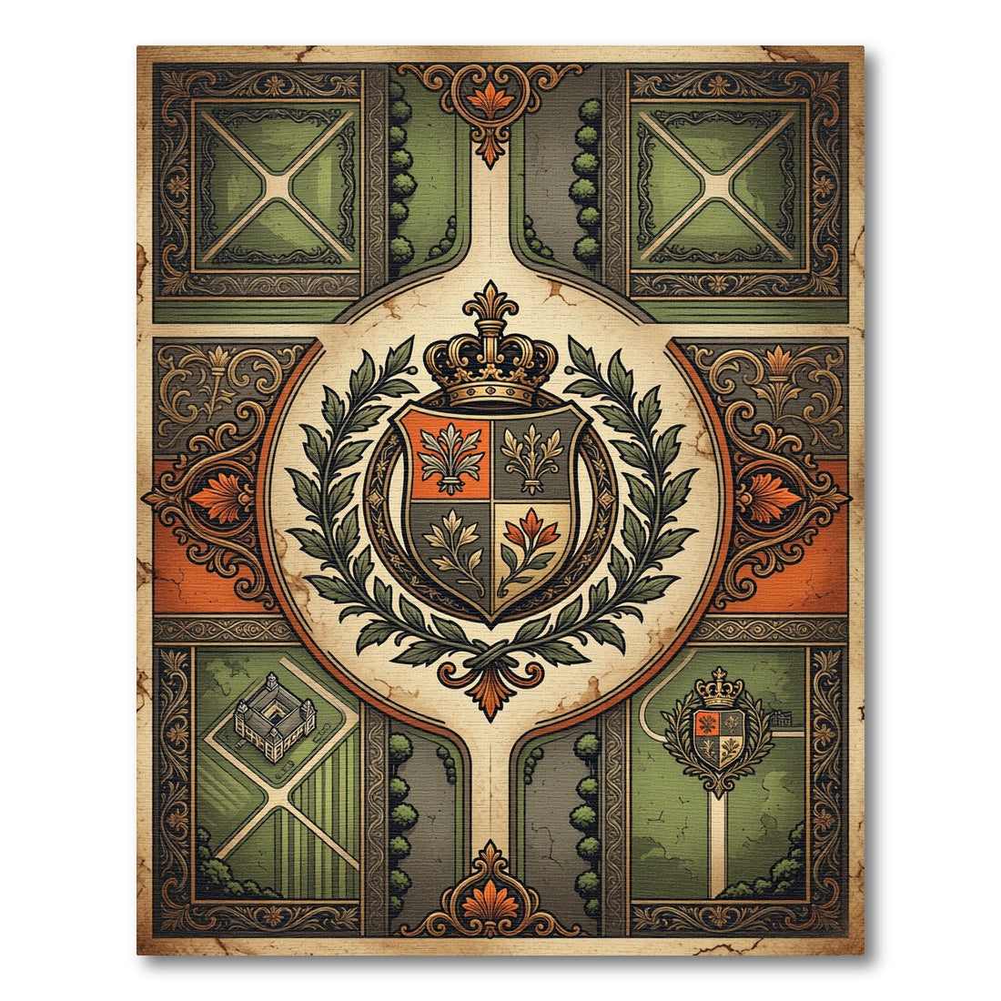 Ornate Crest Garden Scrollwork Rug