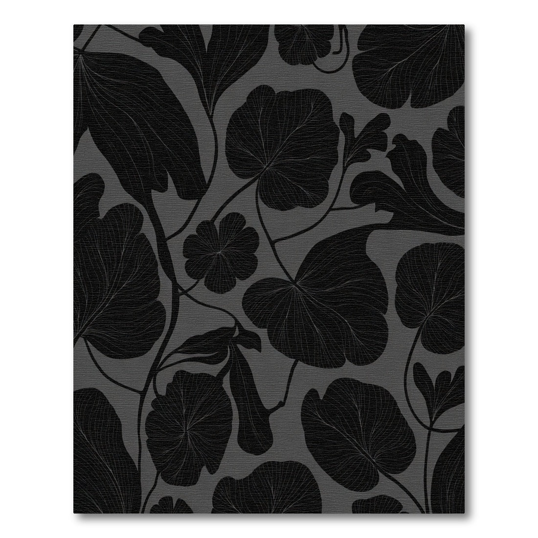 Dark Gray Botanical Leaf Outline Rug