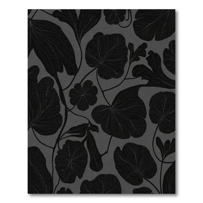 Dark Gray Botanical Leaf Outline Rug