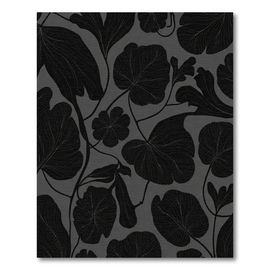 Dark Gray Botanical Leaf Outline Rug