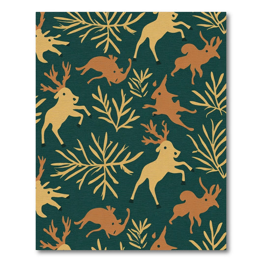 Golden Deer Teal Woodland Print Rug