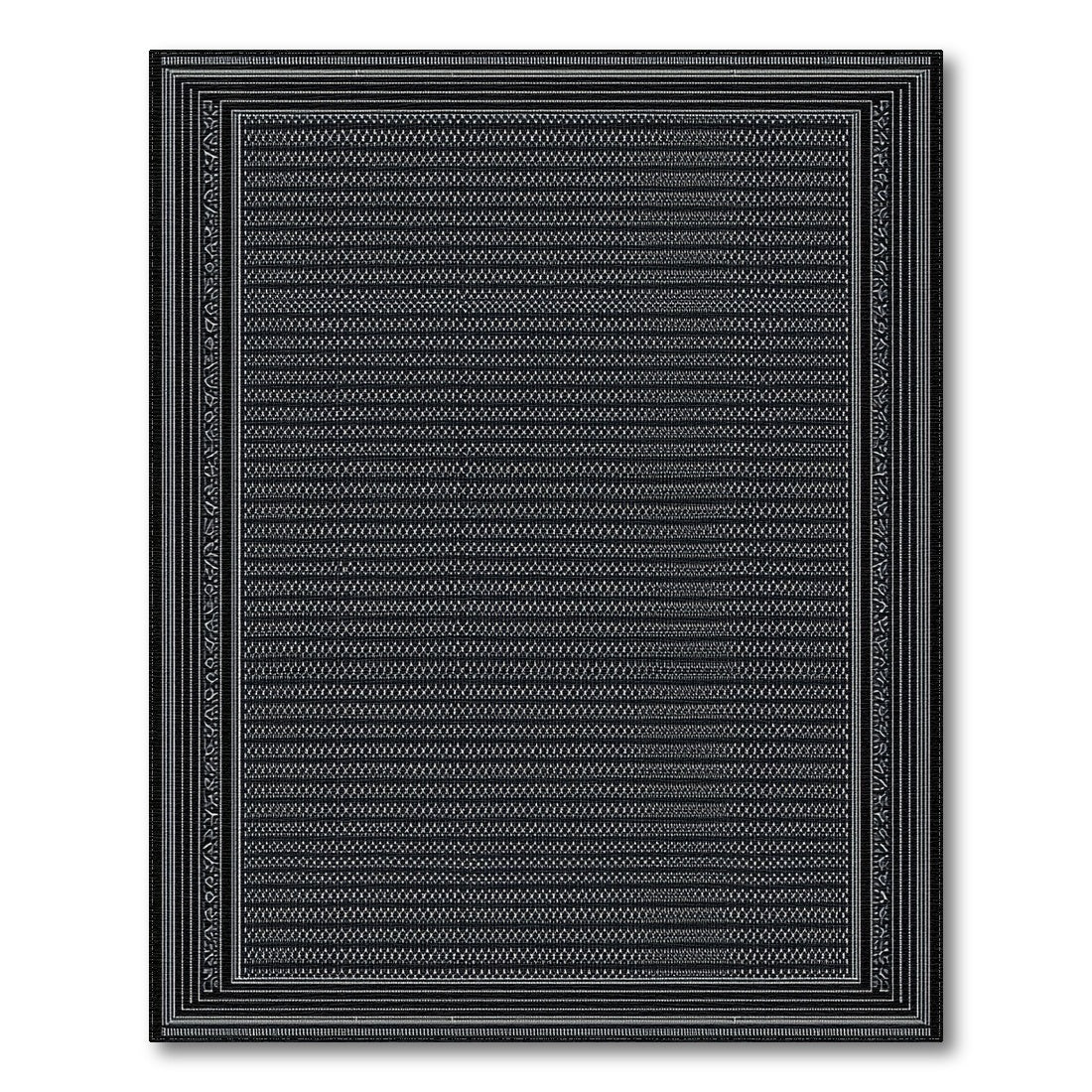 Black White Ornate Border Area Rug