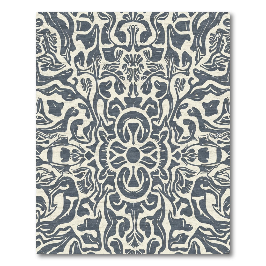 Cream Teal Abstract Ornamental Scroll Rug