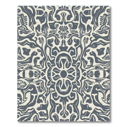 Cream Teal Abstract Ornamental Scroll Rug