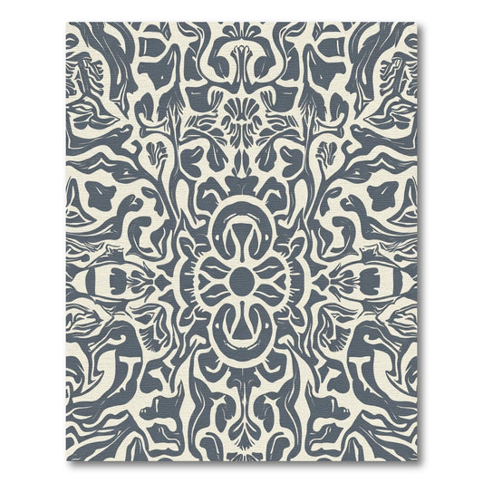 Cream Teal Abstract Ornamental Scroll Rug