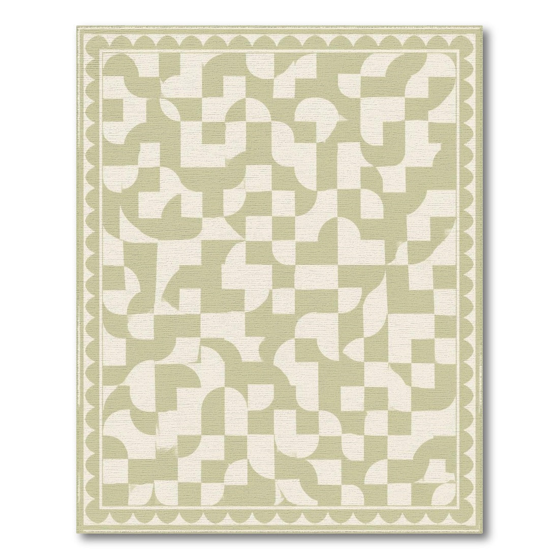 Sage Green Geometric Scalloped Area Rug
