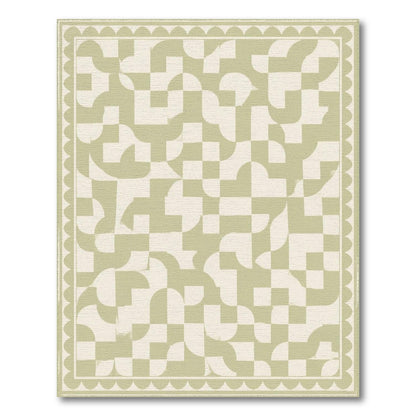 Sage Green Geometric Scalloped Area Rug