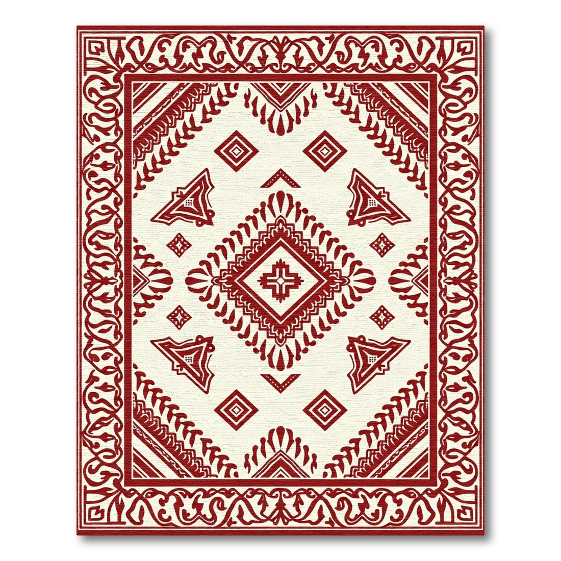 Crimson Medieval Diamond Medallion Rug