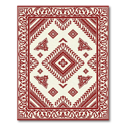 Crimson Medieval Diamond Medallion Rug