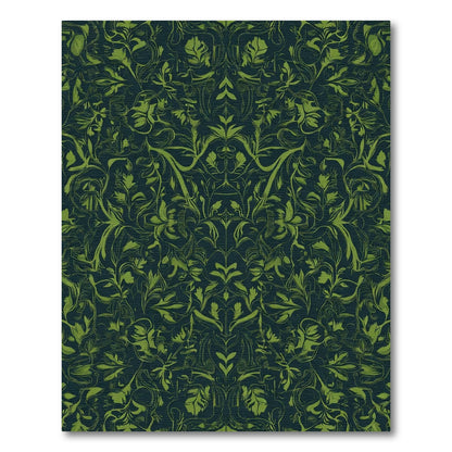 Dark Emerald Green Floral Damask Rug