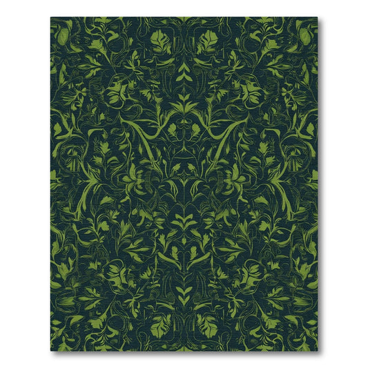 Dark Emerald Green Floral Damask Rug