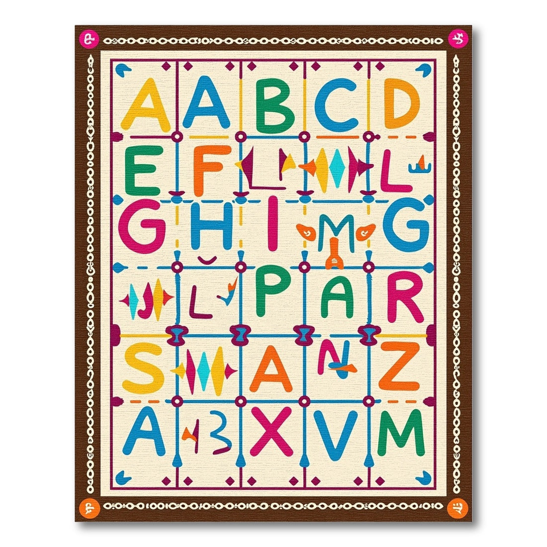 Colorful Alphabet Grid Composition Rug