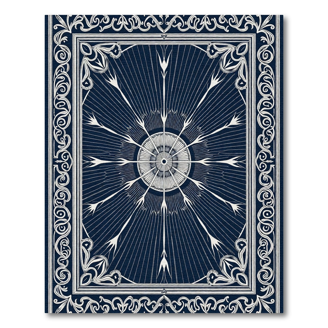 Navy White Sunburst Medallion Borders Rug