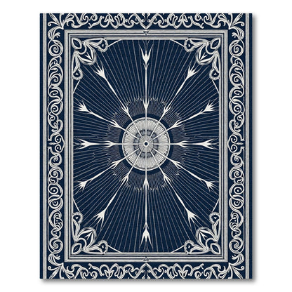 Navy White Sunburst Medallion Borders Rug