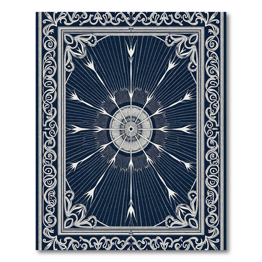 Navy White Sunburst Medallion Borders Rug