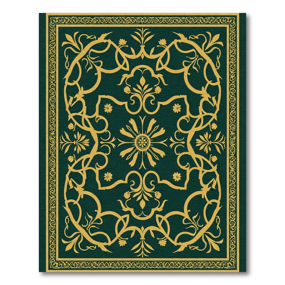 Deep Green Floral Gold Medallion Rug